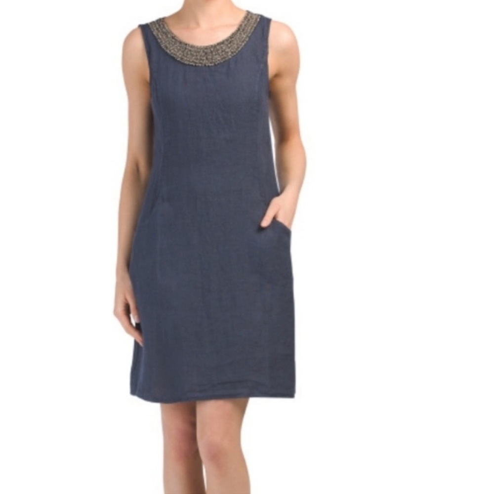 Lina Tomei Linen Beaded Tank Dress Size: S